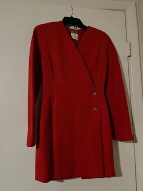 Fendi Red Long-Sleeve Wrap Dress with Gold-Tone Buttons